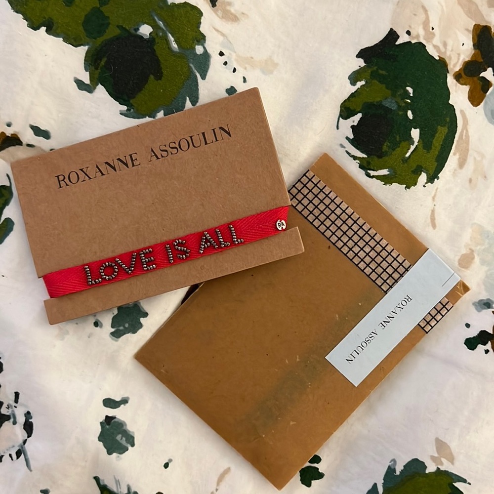 Roxanne Assoulin cloth bracelets: “love is all” and “if not now when”